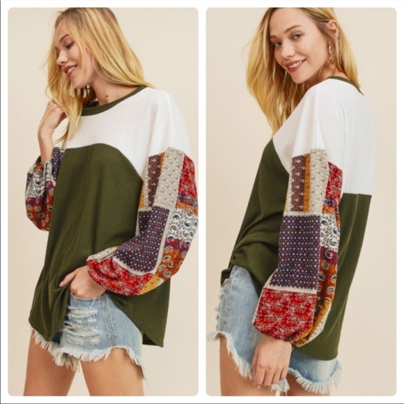 Tops - Oversized Womens Boho Ribbed Color Block Top